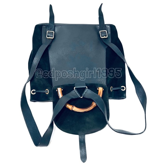 GUCCI by Tom Ford navy blue top Bamboo handle backpack suede Nubuck vintage 90s - Picture 8 of 16